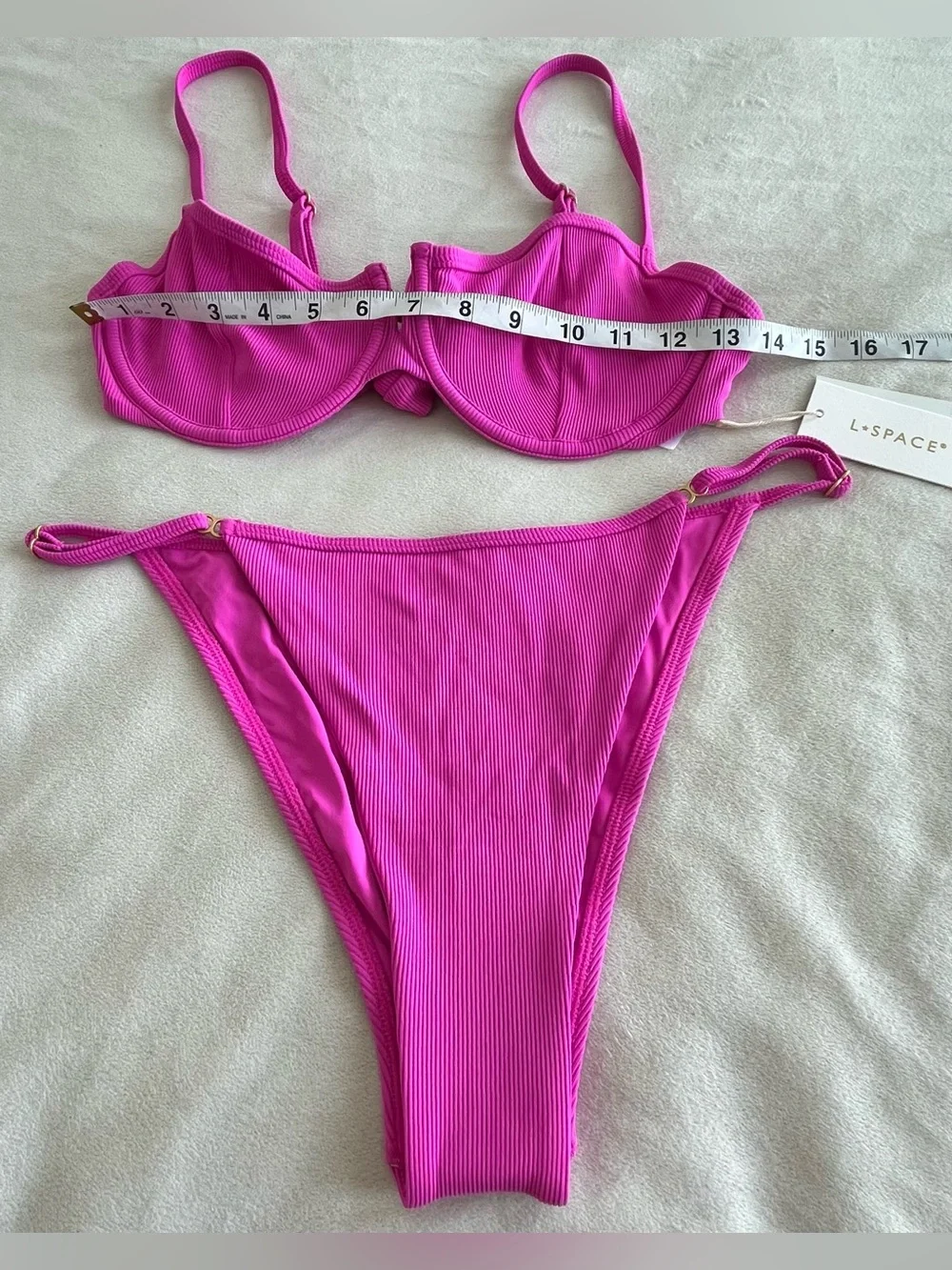 L*Space Bikini Set Hunter Top & Remi Bitsy Bottom Large Bright Fuchsia Swimwear